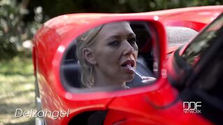airbags on the hood: busty blonde s big tits exposed!