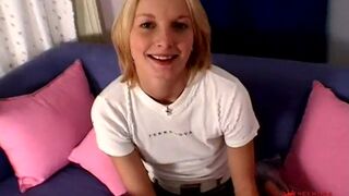blonde nwecomer gets her shaved pussy fucked