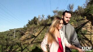 the horny tourist: slim college babe blows massive boner