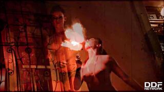 flaming hot pussy: sexy pyromaniac plays with fire