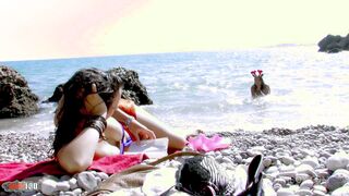 charlotte de castille and nathalie vanadis enjoying 2 cocks at the beach