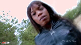 ebony babe interracial anal fucking in the woods