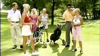 four sexy blondes get their faces glazed on the golf course