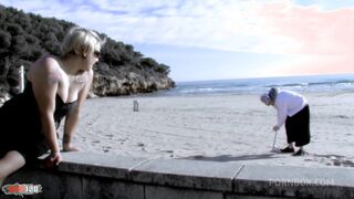 chubby spanish blonde babe fucked in the ass at the beach