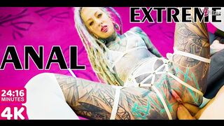 extreme tattoo dap action - two big dicks in one ass - anal gapes, squirt, atm