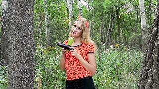 nikki riddle fucks herself with big zucchini in the forest ots644