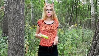 nikki riddle fucks herself with big zucchini in the forest ots644