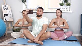 inked yoga instructor lured into anal threeway with couple
