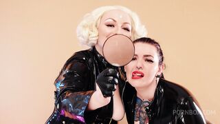 awesome sph show with dirty talk from two naughty lesbians in latex costumes