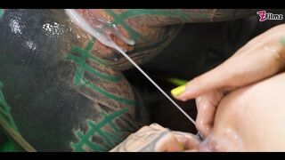 3 tattoo lesbians play with cum - anal gape, prolapse, ass cum swap + first time anal - punk, goth, alt porn - anuskatzz - zf012