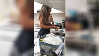 washing dishes with butt plug and short skirt.. waiting for my husband brb099
