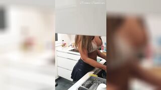 washing dishes with butt plug and short skirt.. waiting for my husband brb099