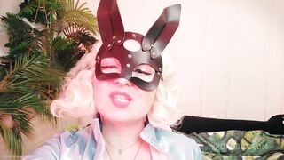 strap-on joi in rabbit mask and pvc coat - sexy blonde milf dirty talk role play (arya grander)