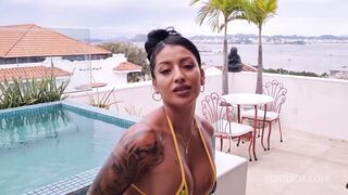 he was showing off his hot wife to the pool cleaner and ended up being seduced by his beautiful wife who has sex in front of him - mariana martix
