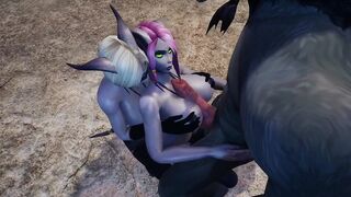 werewolf threesome with two draenei girls in a cave - warcraft porn parody