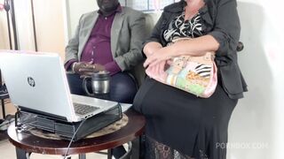 business meeting resulted in black cock blowjob by ssbbw blonde milf, boss eating pussy in office (big cumshot on tits)