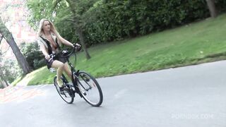 stacked blonde girl scout picks up old dude while riding her bike and lets the old man fuck her ass and cum on her face