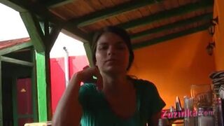 Horny Zuzinka is fingering herself in public at a bar