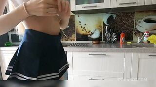 cheeky sch00lgirl fucked on the kitchen table and finished on the ass