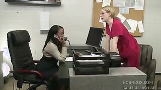 office co-workers lily and sinnamon having passionate lesbian sex at work