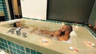 romantic bath ends with screaming anal creampie