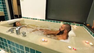 romantic bath ends with screaming anal creampie