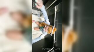 bitch enters the elevator with a stranger and sucks his dick until he asks to put it in her pussy and cum in her mouth at the end