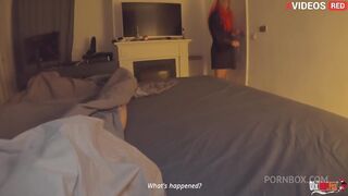 stepmother and stepson share a bed. the stepson woke up his stepmother with a hard dick and fucks her.