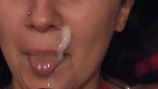 Cute GF Tia teasing her hubby until he cums on her face