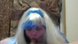 sneak peek to my new hot video white and blue hair BBW sucks fucks and nut
