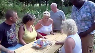 Three BBW Grannies go dogging in the park