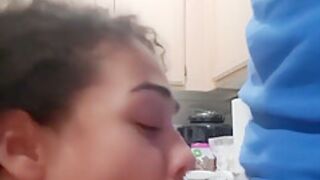 Ebony Girl Treats Me With A Sloppy Blowjob In The Kitchen