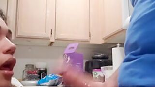 Ebony Girl Treats Me With A Sloppy Blowjob In The Kitchen