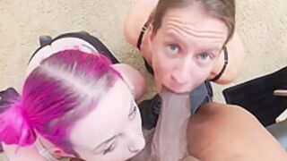 Two Ladies Drop To Their Knees To Suck This Bbc