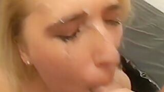 Blonde Lets Two Cocks Inseminate Her Face After Fucking