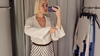 Try On Haul Transparent Clothes With Huge Tits At The Fitting Room. Completely See Through Clothes