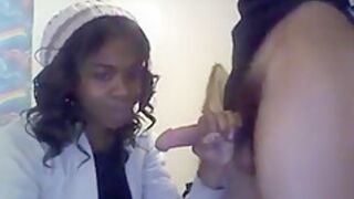 Charming Amateur Black Chick Sucks A White Cock Webcam