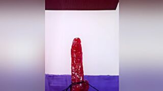 Anal Close-up Riding Red Dildo