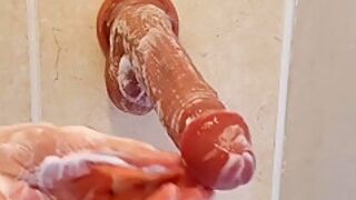 Washing My Realistic Soft Dildo Before Playing With It And Clit Until Super Nice Orgasm