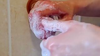 Washing My Realistic Soft Dildo Before Playing With It And Clit Until Super Nice Orgasm