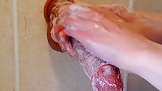 Washing My Realistic Soft Dildo Before Playing With It And Clit Until Super Nice Orgasm