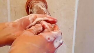 Washing My Realistic Soft Dildo Before Playing With It And Clit Until Super Nice Orgasm