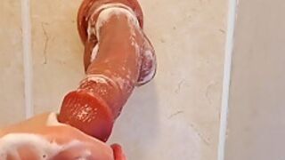 Washing My Realistic Soft Dildo Before Playing With It And Clit Until Super Nice Orgasm