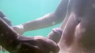 Handjob Underwater In A Public Beach. Cum In The Sea