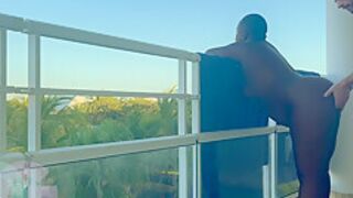 Public Play On A Beautiful Resort Balcony Leads Inside For Mutual Orgasm Suck And Fuck