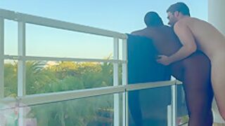 Public Play On A Beautiful Resort Balcony Leads Inside For Mutual Orgasm Suck And Fuck