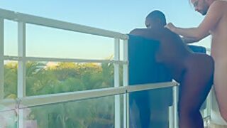 Public Play On A Beautiful Resort Balcony Leads Inside For Mutual Orgasm Suck And Fuck