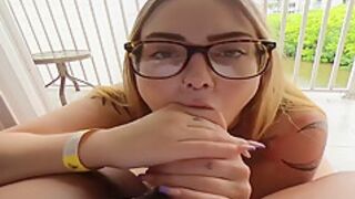 Boyfriend Covers My Glasses In Cum On Public Balcony [full Video]