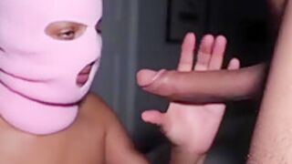 Chick In Pink Balaclava Sucks Dick