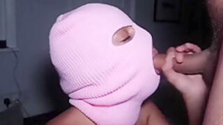 Chick In Pink Balaclava Sucks Dick